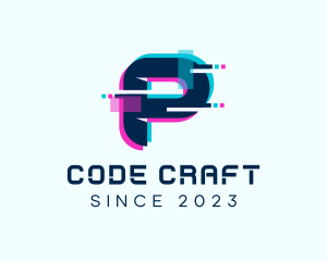 Encoding - Cyber Anaglyph Letter P logo design