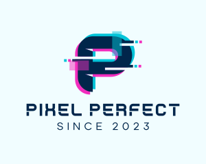 Cyber Anaglyph Letter P logo design