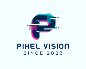 Cyber Anaglyph Letter P logo design