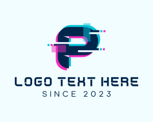 Encoding - Cyber Anaglyph Letter P logo design