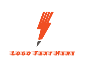 Electricity - Orange Lightning Pencil logo design