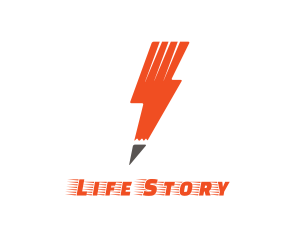 Biography - Orange Lightning Pencil logo design