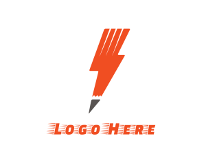 Writer - Orange Lightning Pencil logo design