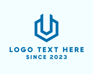 Repair Service - Blue Industrial Letter U logo design