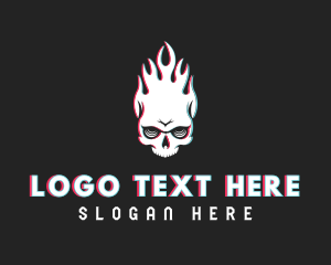 Bone - Flaming Skull Glitch logo design