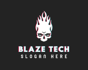 Flaming Skull Glitch logo design