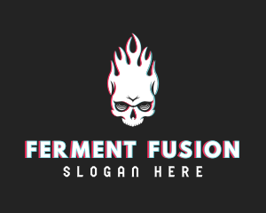 Flaming Skull Glitch logo design