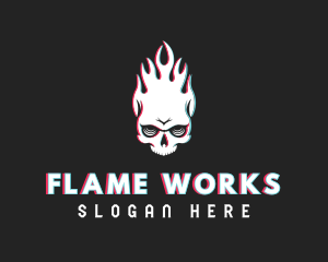 Flame - Flaming Skull Glitch logo design