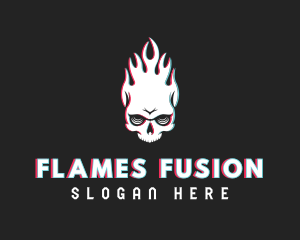 Flaming Skull Glitch logo design