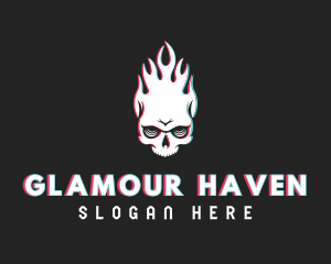 Flaming Skull Glitch logo design