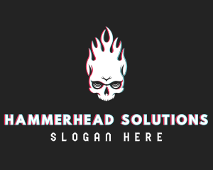 Flaming Skull Glitch logo design