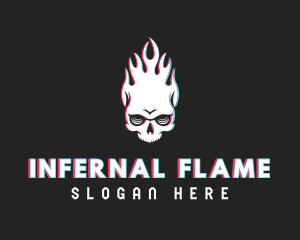 Flaming Skull Glitch logo design