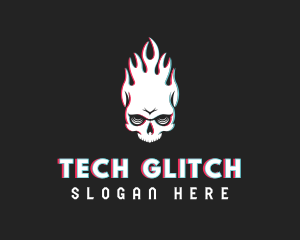 Glitch - Flaming Skull Glitch logo design