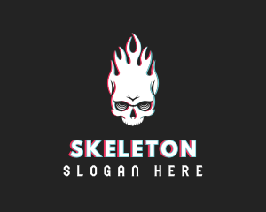 Flaming Skull Glitch logo design