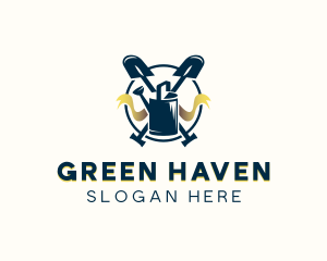 Watering Can Shovel Landscaping logo design