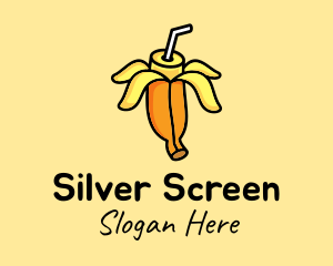 Straw - Cute Banana Smoothie logo design