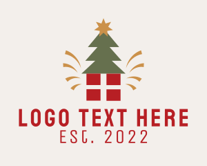 Merry - Christmas Tree Present logo design