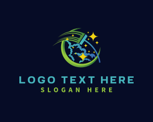 Trash Can - Mop Cleaning Bubble logo design