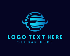 Orbit - Blue Planet Letter E logo design