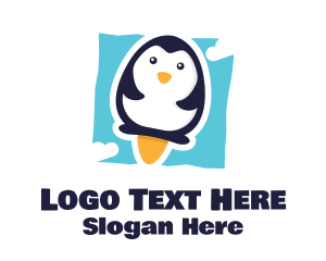 Playhouse - Cute Penguin Rocket logo design