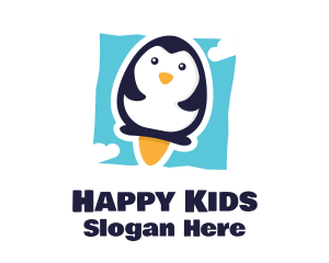 Cute Penguin Rocket logo design