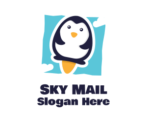 Cute Penguin Rocket logo design