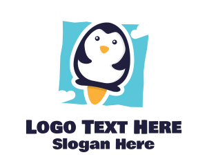 Cute Penguin Rocket Logo