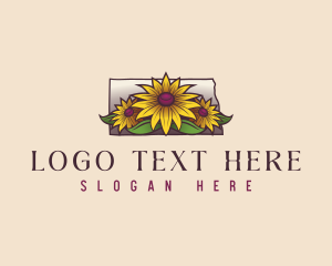 Map - North Dakota Daisy Flower logo design