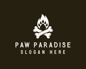 Paw Bonfire Crossbones logo design