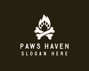 Paw Bonfire Crossbones logo design