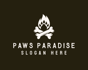 Paw Bonfire Crossbones logo design