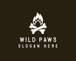 Paw Bonfire Crossbones logo design