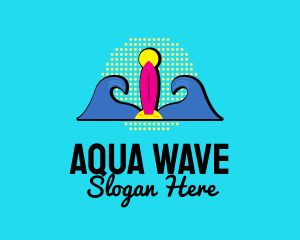 Retro Wave Surfing  logo design