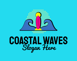 Retro Wave Surfing  logo design