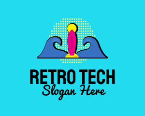 Retro Wave Surfing  logo design