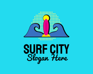 Retro Wave Surfing  logo design