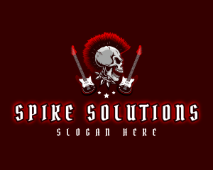 Spike - Punk Rock Skull Guitar logo design