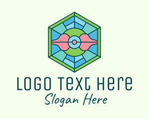 Chinese - Hexagonal Rose Stained Glass logo design