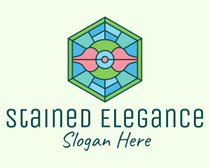 Hexagonal Rose Stained Glass logo design