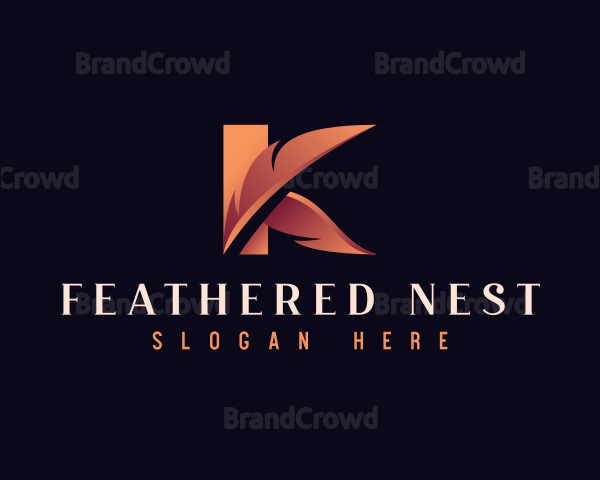 Feather Quill Letter K Logo