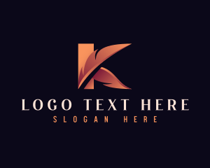Author - Feather Quill Letter K logo design