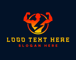 Strong - Lightning Muscle Man logo design