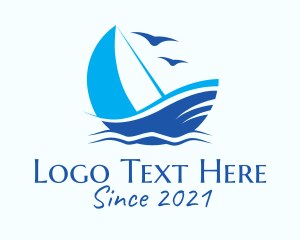Boat - Blue Sailing Boat logo design