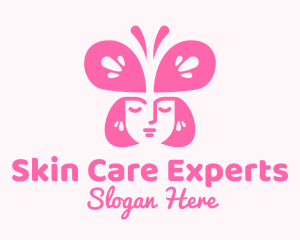 Pink Woman Butterfly logo design