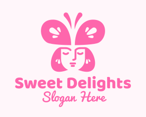 Pink Woman Butterfly logo design