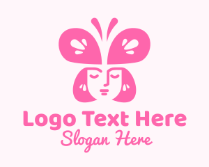 Face - Pink Woman Butterfly logo design