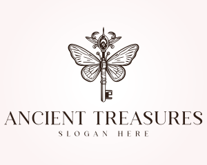 Antique Butterfly Jewel Key logo design