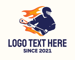 Crosse - Flaming Lacrosse Player logo design