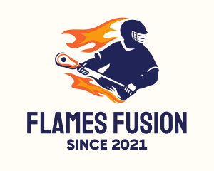 Flaming Lacrosse Player logo design