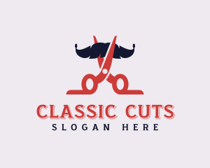 Mustache Barber Shears logo design